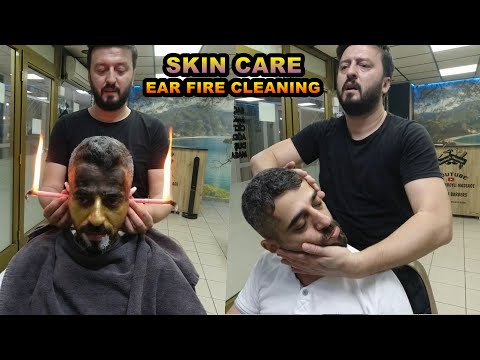 BARBER SKIN CARE 💈NECK CRACK💈EAR FIRE CLEANING💈HOT TOWEL-STEAM💈 asmr head, neck, face, ear, massage