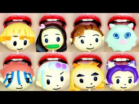 Demon Slayer Characters (wagashi, mochi) emoji food eating sounds 귀멸의 칼날 캐릭터 화과자 먹방 ASMR MUKBANG