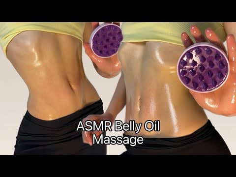 [4K USA] ASMR Baby Oil Belly Massage (tapping, rubbing, scratching)
