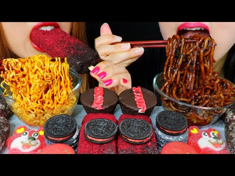 ASMR OREO ICE CREAM, RED VELVET CAKE, BLACK BEAN NOODLES, CHOCOLATE CUPCAKES 리얼사운드 먹방 | Kim&Liz ASMR