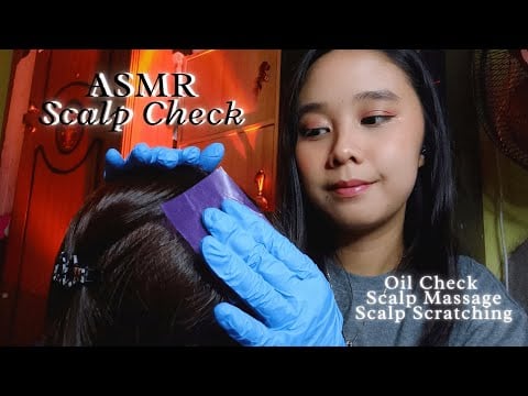 ASMR Scalp Check with Oil Absorment Paper, Scalp Massage, Scalp Scratching, Hair Brushing
