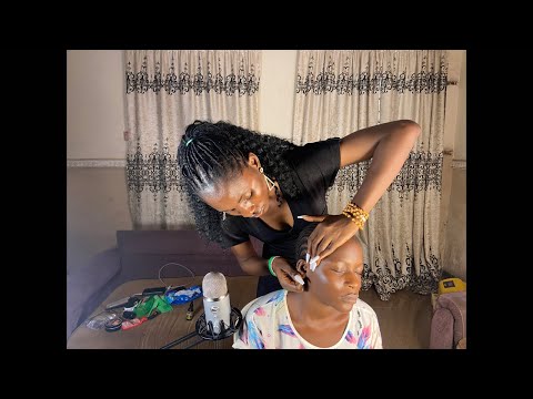 ASMR EAR CLEANING, RELAXING SCALP SCRATCHING, BACK SCRATCHING AND MASSAGE WITH GUM CHEWING
