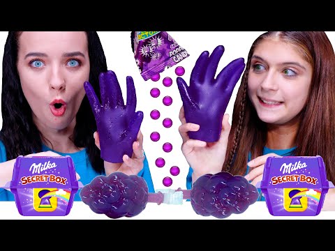 ASMR PURPLE FOOD JELLY HANDS, GRAPE TIK TOK JELLY, SOUR CANDY | EATING MUKBANG 먹방