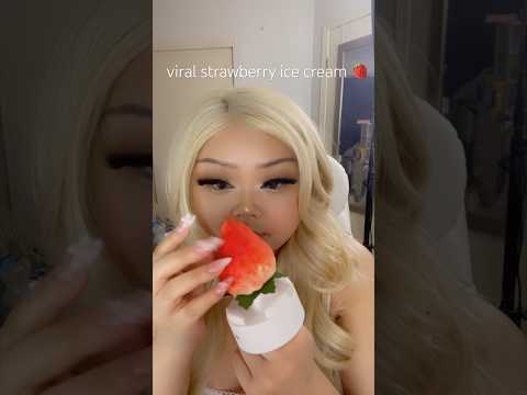 strawberry ice cream 🍓 #asmr #mukbang