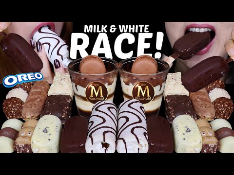 ASMR MILK & WHITE CHOCOLATE RACE! ZEBRA CAKE, MINI MAGNUM, TIRAMISU CUPS, MILKA OREO, FERRERO 먹방