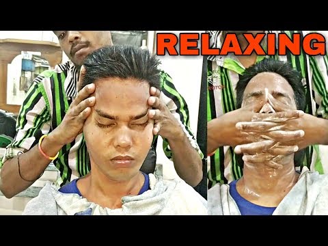 Relaxing face wash and face massage by Indian barber ASMR