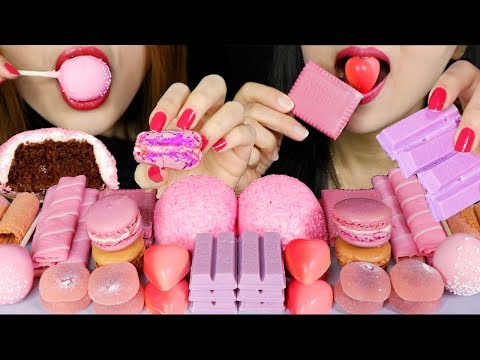 ASMR BIRTHDAY CAKE POP, STRAWBERRY CHOCO MOCHI, SNOBALL, HEART CHOCOLATE, MACARONS 먹방 | Kim&Liz ASMR