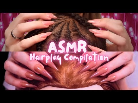 ASMR Hairplay - braids scratching, scalp scratching, head massage w/ long nails (no talking)💕