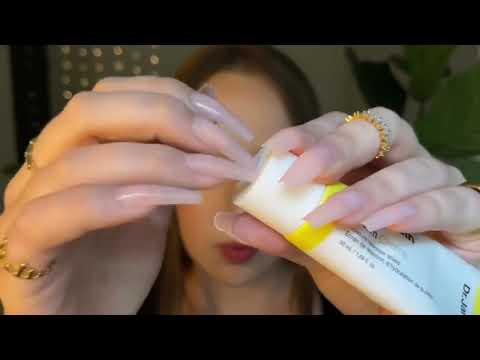 *one minute asmr* fast tapping on skincare products
