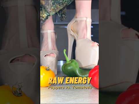 Tomatoes vs. Peppers! High Heel Sandal Crushing Food! Oddly Satisfying! ASMR