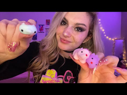 [ASMR] Mini Squishy Collection // Up Close Whispers, Long Nail Tapping, & Gentle Crinkles