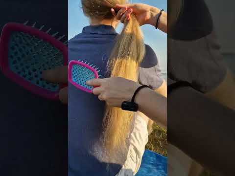 ASMR Brushing man's long beautiful blond hair #shorts
