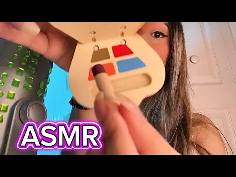 ASMR Doing Your Wooden Makeup & Hair (blow dry, hair straightening, etc)