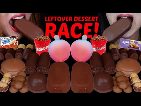 ASMR LEFTOVER DESSERT RACE! MALTESERS, GIANT CHOCOLATE ICE CREAM BARS, MILKA, PEACH ICE CREAM POP 먹방