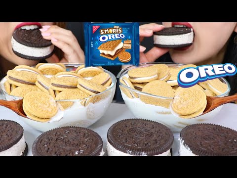 ASMR S'MORES OREO CEREAL + OREO ICE CREAM SANDWICHES 리얼사운드 먹방 | Kim&Liz ASMR