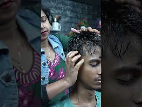 wood sticks ASMR ear and head massage with heavy oil by lady barber chaitali #shorts