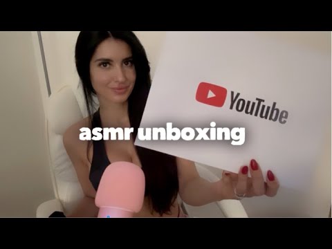 ASMR Unboxing from YouTube + Gum Chewing 🎬🍿♥️🤍🖤