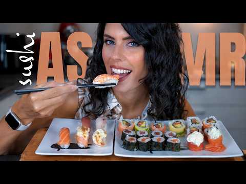 ASMR 🍣 SUSHI MUKBANG • Nigiri, Uramaki, Hosomaki (Whispering, Eating Sounds)