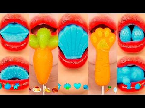 asmr BLUE & ORANGE EMOJI FOOD KOHAKUTOU 주황색 & 파란색 이모지 먹방 코하쿠토 eating sounds