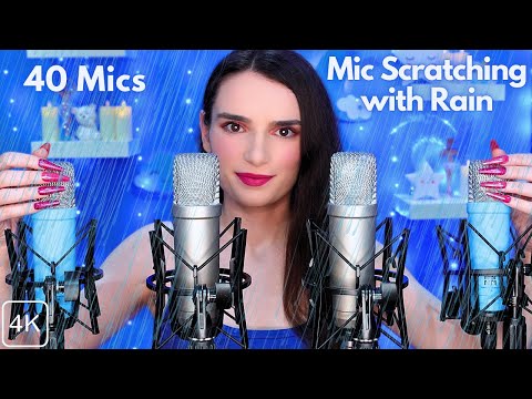 ASMR Mic Scratching with Rain Sounds ☔ 40 DIFFERENT MICS & NAIL SHAPES! 😲 No Talking for Sleep 😴 4K