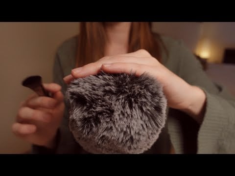 ASMR | Fluffy Mic Scratching and Soft, Mic Blowing (Rain Sounds, No Talking)