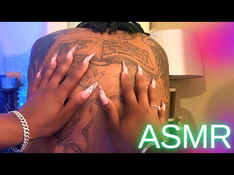ASMR | Cozy Back SCRATCHING + OIL Back massage while it rains! | Breathing sounds 