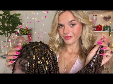 ASMR Playing With + Styling Your Braids ⋆𐙚₊˚⊹🎀₊˚ (tingly scalp check, crystal hair charms, etc)