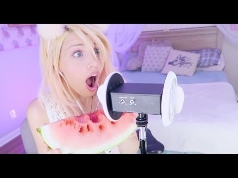 ASMR Ear Slurping Mouth Sounds // Eating Watermelon & Gummy Bears