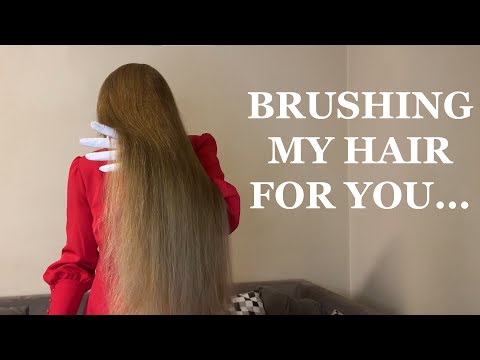 ASMR Brushing Long Natural Hair In Red Dress. Medical Gloves (ASMR No Talking)