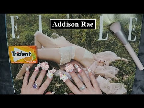 ASMR Gum Chewing Magazine Flip Through | Addison Rae | Whispered Page Turning | XL Nails