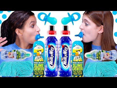 ASMR *BLUE FOOD*  NERDS ROPE, GUMMY SPAGHETTI, SLIME LICKER CANDY MUKBANG 먹방