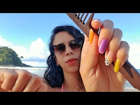 ASMR | AMIGA CUIDA DE VOCÊ NA PRAIA | Sons da natureza