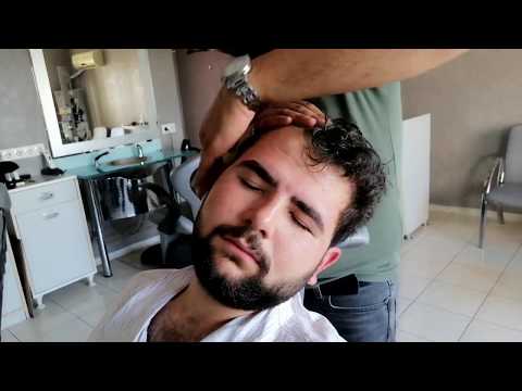 Asmr Turkish Hair wash with (SO MUCH FOAM) and head, neck, nape, ear massage also eyebrow correction