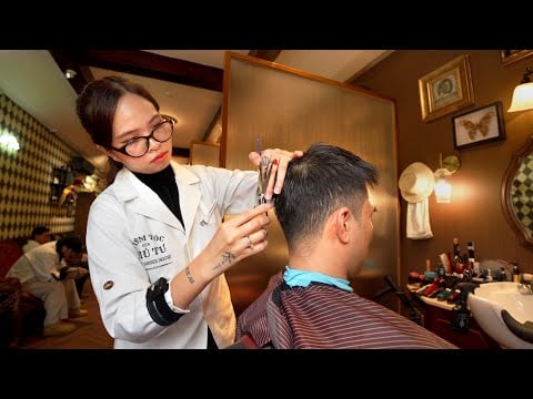 ASMR 💈 Vietnamese Lady Barber Haircut, Shave, Shampoo & Massage