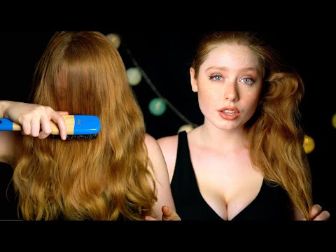 ASMR | Brushing Hair Over Face & Soft Whispering Rambling While Playing With Ponytail