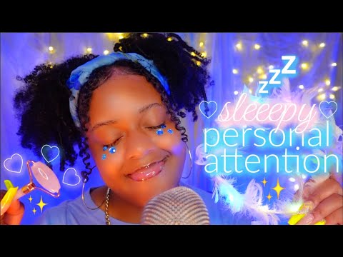 ASMR | Sleepy Personal Attention Triggers 😴💙✨(Scalp Massage, Plucking, Thunderstorm ⛈️💤✨)