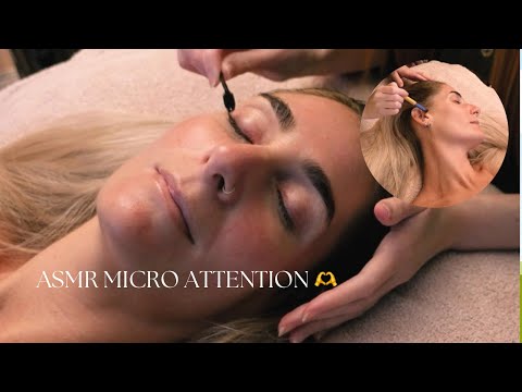 ASMR SOFT SPOKEN Dreamy Micro Attention Of The Neck, Ears Face & Hair For Sleep~Music & Rain Version