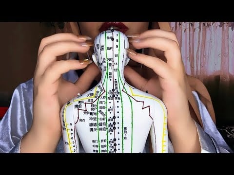 ASMR 📍 acupuncture doll tapping and scratching with pin plucking (body massage & scalp scratching)