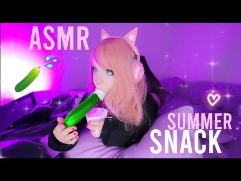 HOT ASMR💦🥒CUCUMBER + YOGURT🥒💦(best summer snack !!)