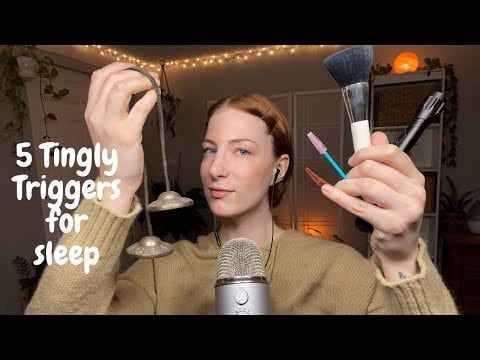ASMR 5 tingly triggers for sleep pt. 2 | Flashlight, spoolie, face brushing, hair clip, tingshas
