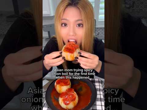 Asian mom trying spicy onion boil for the first time... #shorts #viral #mukbang