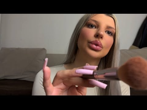ASMR| Whispering & Brushing your Face until You Fall Asleep 😴 (Lots of Mouth Sounds ) 👄