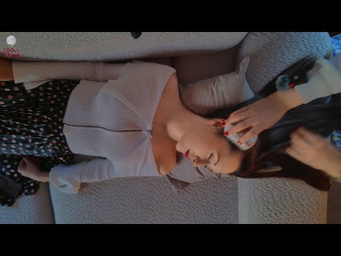 Türkçe ASMR - Arkadaşım Saçlarımı Tarayıp Yüzüme Fırça ile Dokunuyor + Sohbet - Müziksiz Versiyon