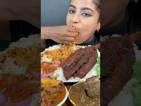 ASMR Eating Spicy Mutton Bhuna Masala,Nalli,Liver,Fish Curry,Fry,Rice Big Bites ASMR Eating Mukbang