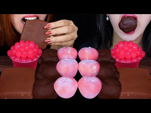 ASMR KLONDIKE ICE CREAM BAR, STRAWBERRY POPPING BOBA, PEPPERMINT MOCHI, DARK CHOCOLATE CREAM PUFFS먹방