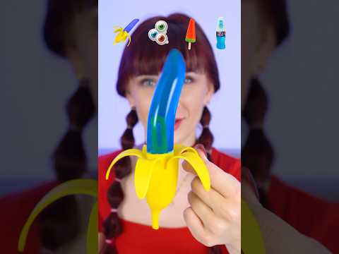 ASMR Emoji Jelly Blue Banana, Gummy Eyeballs #shorts