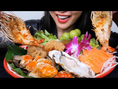 SEAFOOD PLATTER (SASHIMI + MARINATED CRAB + GRILL SHIRP + JELLY + OYSTER) NO TALKING | SAS-ASMR
