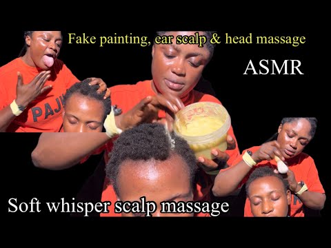 ASMR whisper fake spit painting, scalp massage, hair parting and scratching, for insomnia 