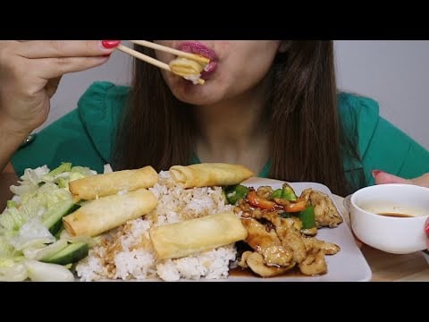 ASMR CHINESE FOOD / MALAYSIAN CHICKEN /SPRINGROLLS /no talking / CREMA ASMR #asmr #mukbang #chinese