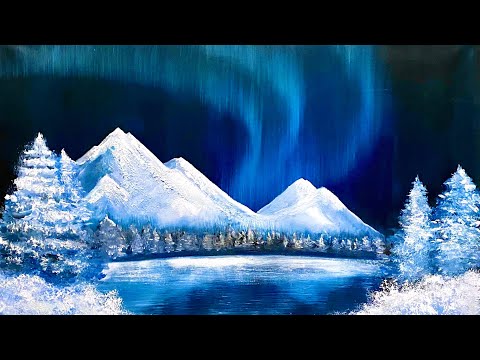 ASMR with my latest PAINTING 💙 Northern lights - Inspired by Bob Ross